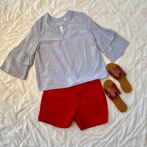 ☀️ light blue blouse with red & yellow stripes ☀️
